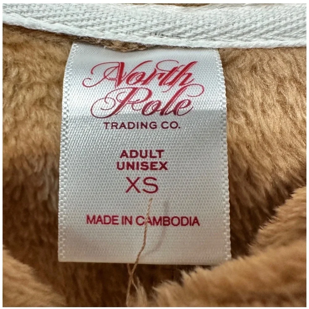 North Pole Trading Co Reindeer Plush Fleece Union Suit Pajamas Brown XS